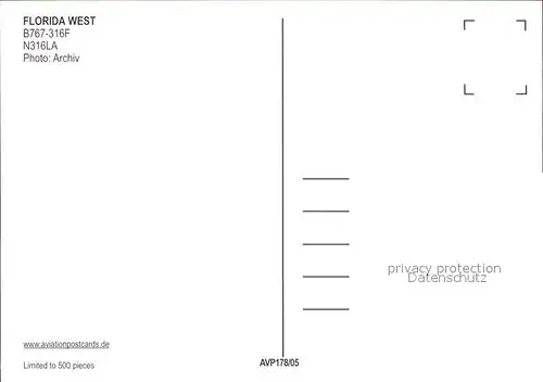 Flugzeuge Zivil Florida West B767 316F N316LA Kat. Flug