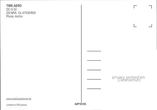 Flugzeuge Zivil Time Aero DC 9 32 ZS NRA Cn47430 609 Kat. Flug