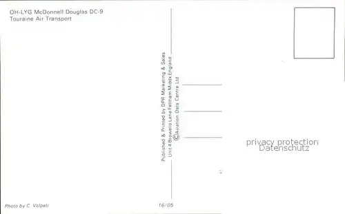 Flugzeuge Zivil Touraine Air Transport McDonnell Douglas DC 9 OH LYG  Kat. Flug
