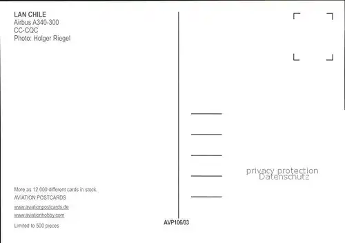 Flugzeuge Zivil Lan Chile A340 300 CC CQC  Kat. Flug