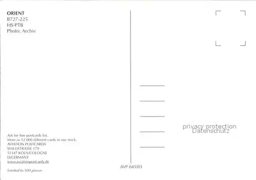 Flugzeuge Zivil Orient B727 225 HS PTB  Kat. Flug