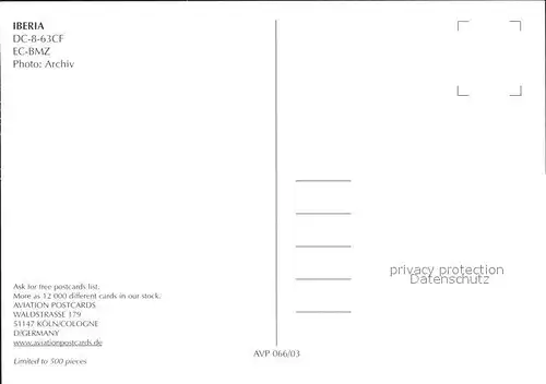 Flugzeuge Zivil Iberia DC 8 63 CF EC BMZ
 Kat. Flug