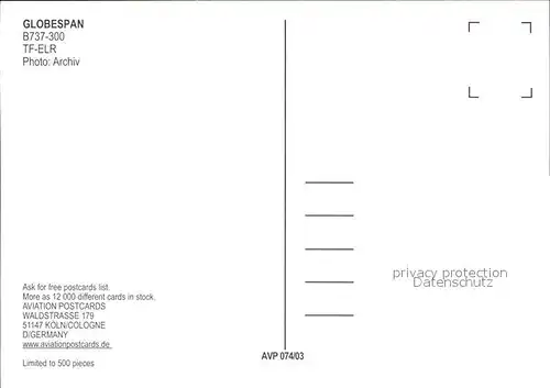 Flugzeuge Zivil Globespan B737 300 TF ELR  Kat. Flug