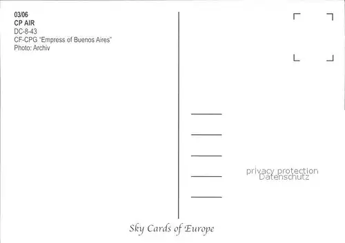 Flugzeuge Zivil CP Air DC 8 43 CF CPG Empress of Buenos Aires 
 Kat. Flug