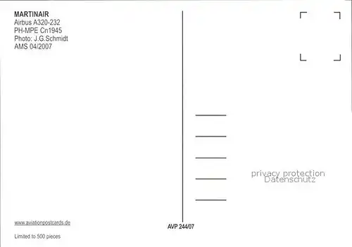 Flugzeuge Zivil Martinair A320 232 PH MPE Cn1945  Kat. Flug