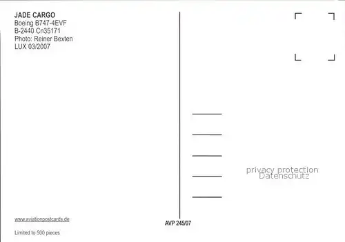 Flugzeuge Zivil Jade Cargo Boeing B747 4EVF B 2440 Cn35171 Kat. Flug