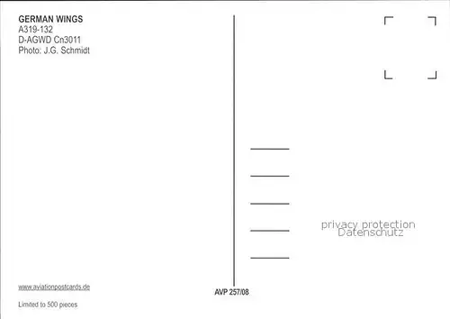 Flugzeuge Zivil German Wings A319 132 D AGWD Cn3011 Kat. Flug