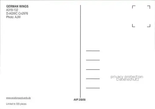 Flugzeuge Zivil German Wings A319 132 D AGWC Cn 2976 Kat. Flug