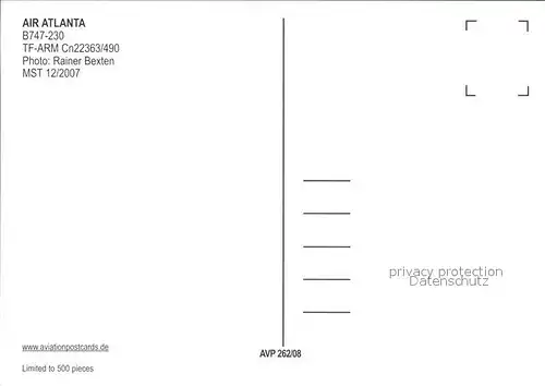 Flugzeuge Zivil Air Atlanta B747 230 TF ARM Cn22363 490 Kat. Flug