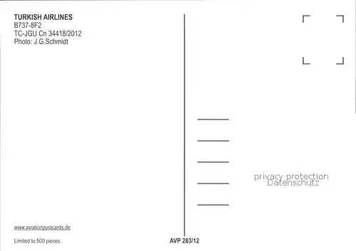Flugzeuge Zivil Turkish Airlines B737 8F2 TC JGU Cn34418 2012  Kat. Flug