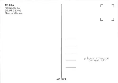 Flugzeuge Zivil Air Asia A320 200 9M AFP Cn3000 Kat. Flug
