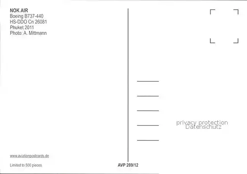 Flugzeuge Zivil Nok Air Boeing B737 440 HS DDO Cn26081 Kat. Flug