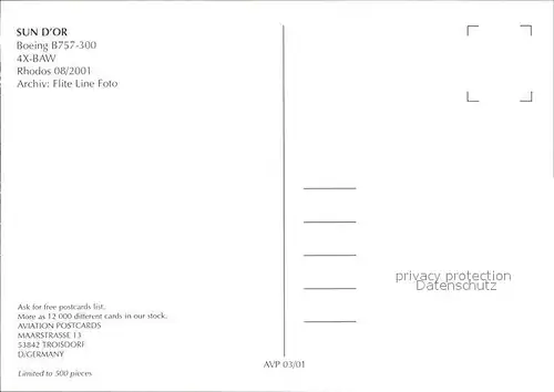 Flugzeuge Zivil Sun D Or Boeing B757 300 4X BAW  Kat. Flug
