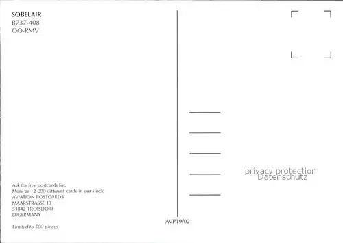 Flugzeuge Zivil Sobelair B737 408 OO RMV Kat. Flug