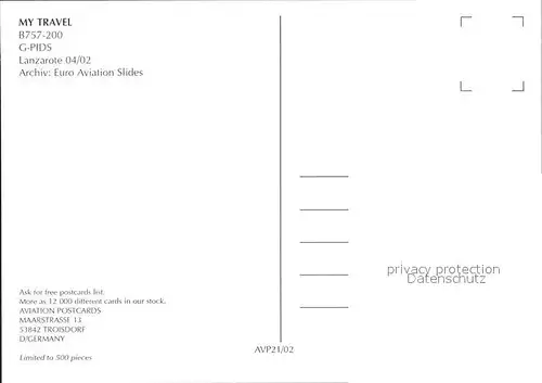 Flugzeuge Zivil My Travel B757 200 G PIDS Kat. Flug