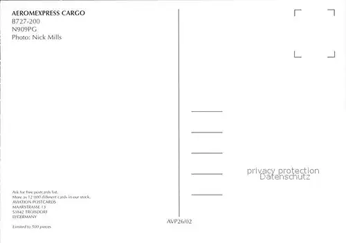 Flugzeuge Zivil Aeromexpress Cargo B727 200 N909PG Kat. Flug