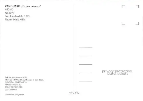 Flugzeuge Zivil Vanguard Green colours MD 80 N130NJ Kat. Flug