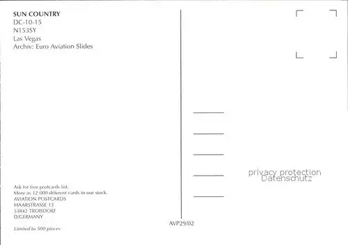 Flugzeuge Zivil Sun Country DC 10 15 N153SY  Kat. Flug