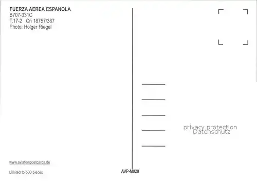 Flugzeuge Zivil Fuerza Aerea Espanola B707 331C T.17 2 Cn18757 387 Kat. Flug
