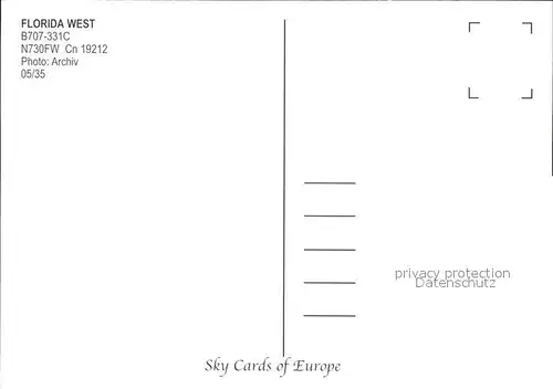 Flugzeuge Zivil Florida West B707 331C N730FW Cn19212 Kat. Flug