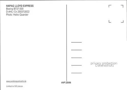 Flugzeuge Zivil Hapag Lloyd Express Boeing B737 500 D AHLI Cn25037 2022 Kat. Flug