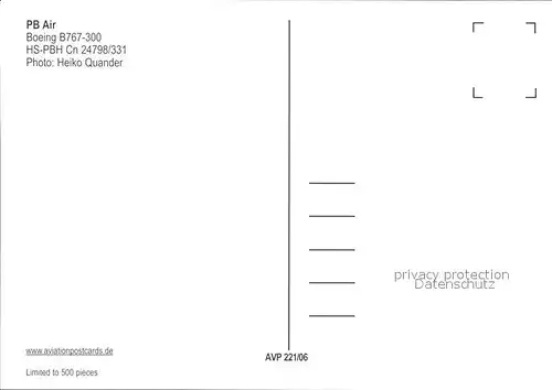 Flugzeuge Zivil PB Air Boeing B767 300 HS PBH Cn24798 331 Kat. Flug