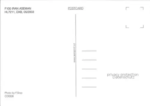 Flugzeuge Zivil Iran Aseman F100 HL7211 DXB Kat. Flug
