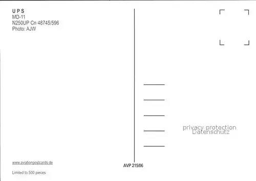 Flugzeuge Zivil UPS Worldwide Services MD 11 N250UP Cn48745 596 Kat. Flug