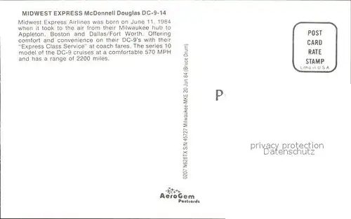 Flugzeuge Zivil Midwest Express McDonnell Douglas DC 9 14 N628TX s n 45727 Kat. Flug