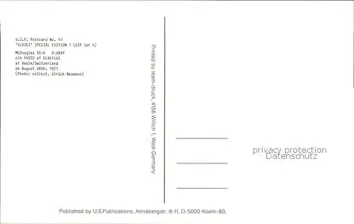Flugzeuge Zivil McDouglas DC 6 D ABAY c n 44070 Elbeflug  Kat. Flug