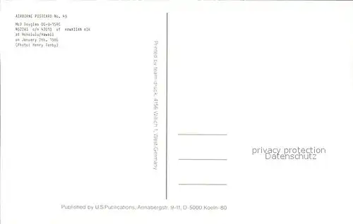 Flugzeuge Zivil McD Douglas DC 9 15RC N577AS c n 47013 Hawaiian Air  Kat. Flug