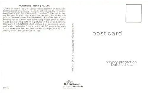 Flugzeuge Zivil Northeast Boeing 727 295 N1641 Kat. Flug
