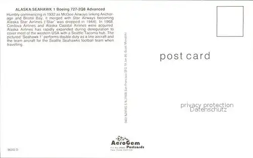 Flugzeuge Zivil Alaska Seahawk 1 Boeing 727 2Q8 Advanced N297AS Kat. Flug