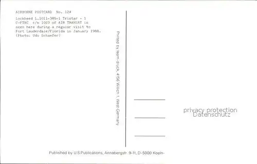 Flugzeuge Zivil Lockheed L.1011 385 1 Tristar 1 C FTNC c n 1023 Air Transat  Kat. Flug