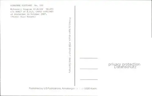 Flugzeuge Zivil McDonnell Douglas DC 8 55F 5N ATS c n 45817 EAS Cargo Airlines Kat. Flug