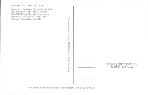 Flugzeuge Zivil McDonnell Douglas DC 10 30 F GDJK c n 47849 LAM Linhas Aereas Mocambique  Kat. Flug