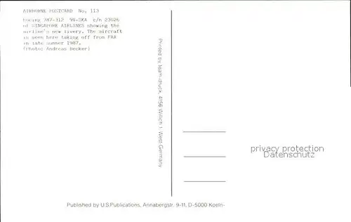 Flugzeuge Zivil Boeing 747 312 9V SKA c n 23026 Singapore Airlines  Kat. Flug