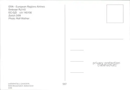 Flugzeuge Zivil ERA European Regions Airlines Embraer RJ145 EC GZI c n 145106 Kat. Flug