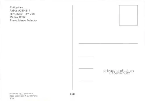 Flugzeuge Zivil Philippines Airbus A320 214 RP C3222 c n 708  Kat. Flug