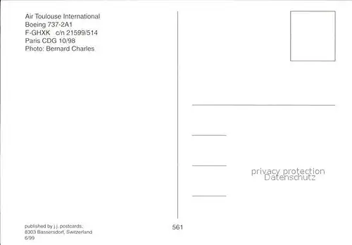 Flugzeuge Zivil Air Toulouse International Boeing 737 2A1 F GHXK c n 21599 514 Kat. Flug