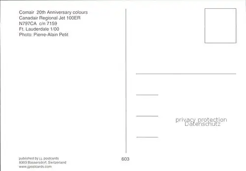 Flugzeuge Zivil Comair 20th Anniversary colours Canadair Regional Jet 100ER N797CA c n 7159 Kat. Flug