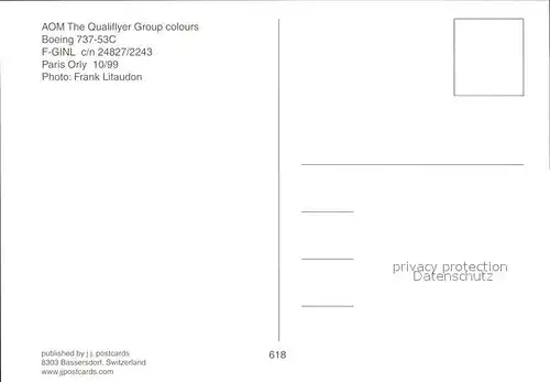 Flugzeuge Zivil AOM Boeing 737 53C F GINL c n 24827 2243  Kat. Flug