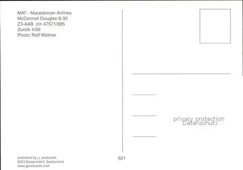 Flugzeuge Zivil MAT Macedonian Airlines McDonnell Douglas 9 32 Z3 AAB c n 47571 695 Kat. Flug