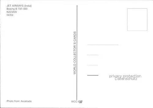 Flugzeuge Zivil Jet Airways India Boeing B 737 300 N223AW  Kat. Flug