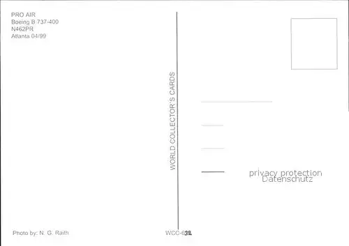 Flugzeuge Zivil Pro Air Boeing B 737 400 N462PR  Kat. Flug