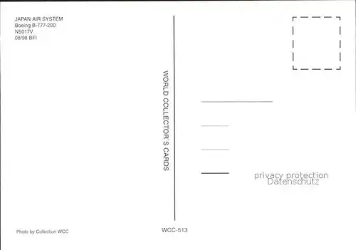 Flugzeuge Zivil Japan Air System Boeing B 777 200 N5017V Kat. Flug