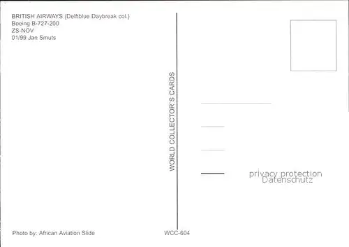 Flugzeuge Zivil British Airways Boeing B 727 200 ZS NOV Kat. Flug