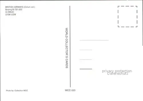 Flugzeuge Zivil British Airways Boeing B 737 300 G OMUC  Kat. Flug