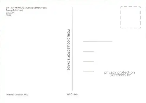 Flugzeuge Zivil British Airways Boeing B 737 300 G XMAN  Kat. Flug