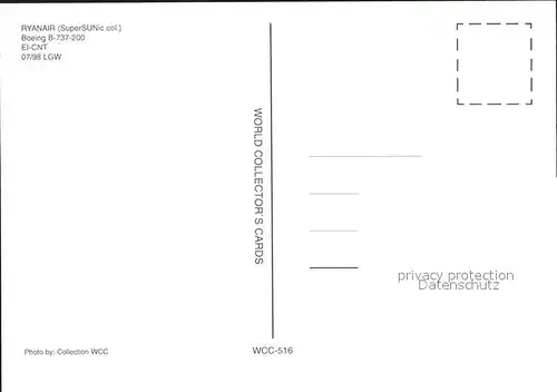 Flugzeuge Zivil Ryanair SuperSUNic Boeing B 737 200 EI CNT  Kat. Flug